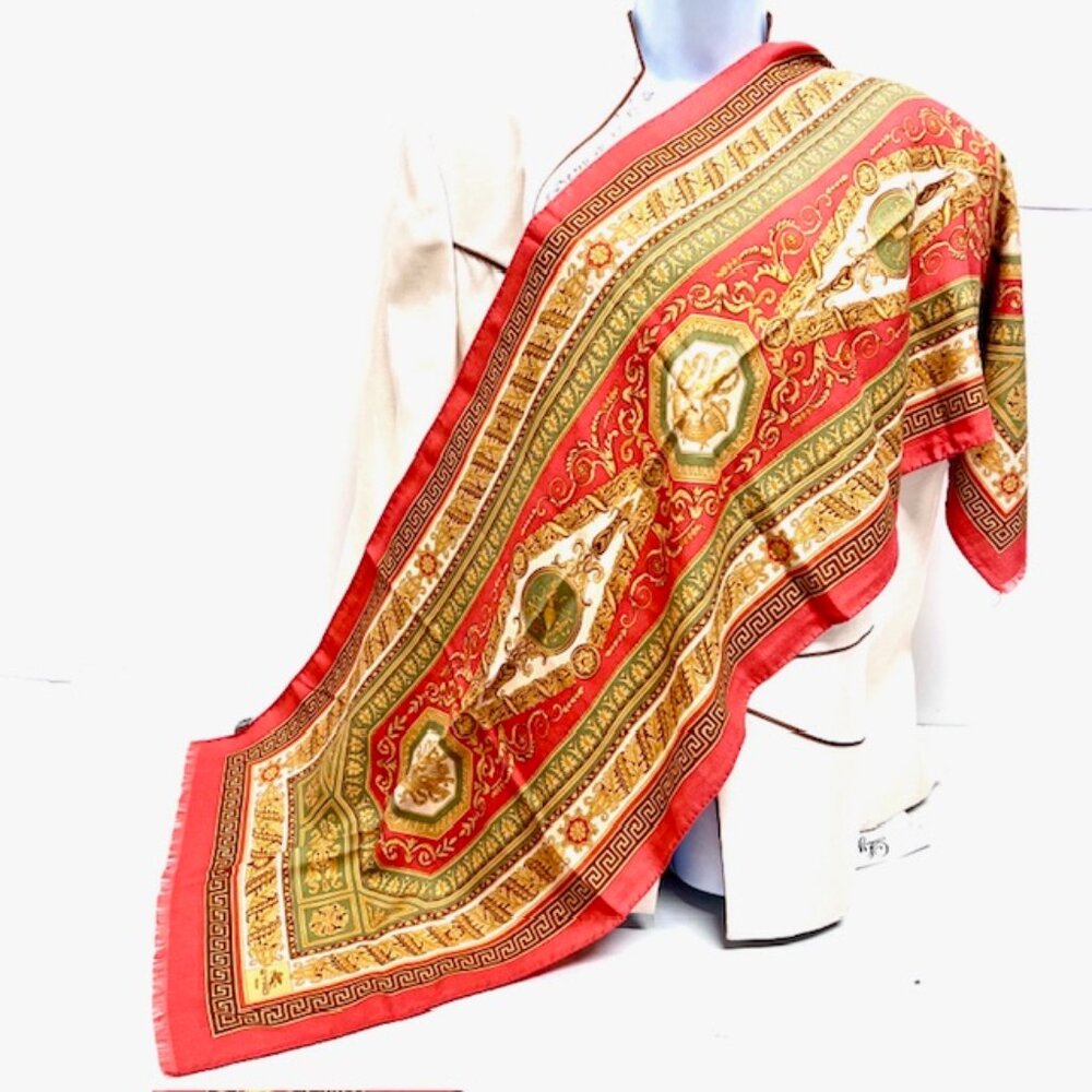 ETRO Milano 30% Silk /70% Wool  Scarf 58" x 17" Fringe Pink Orange Beige (14)
